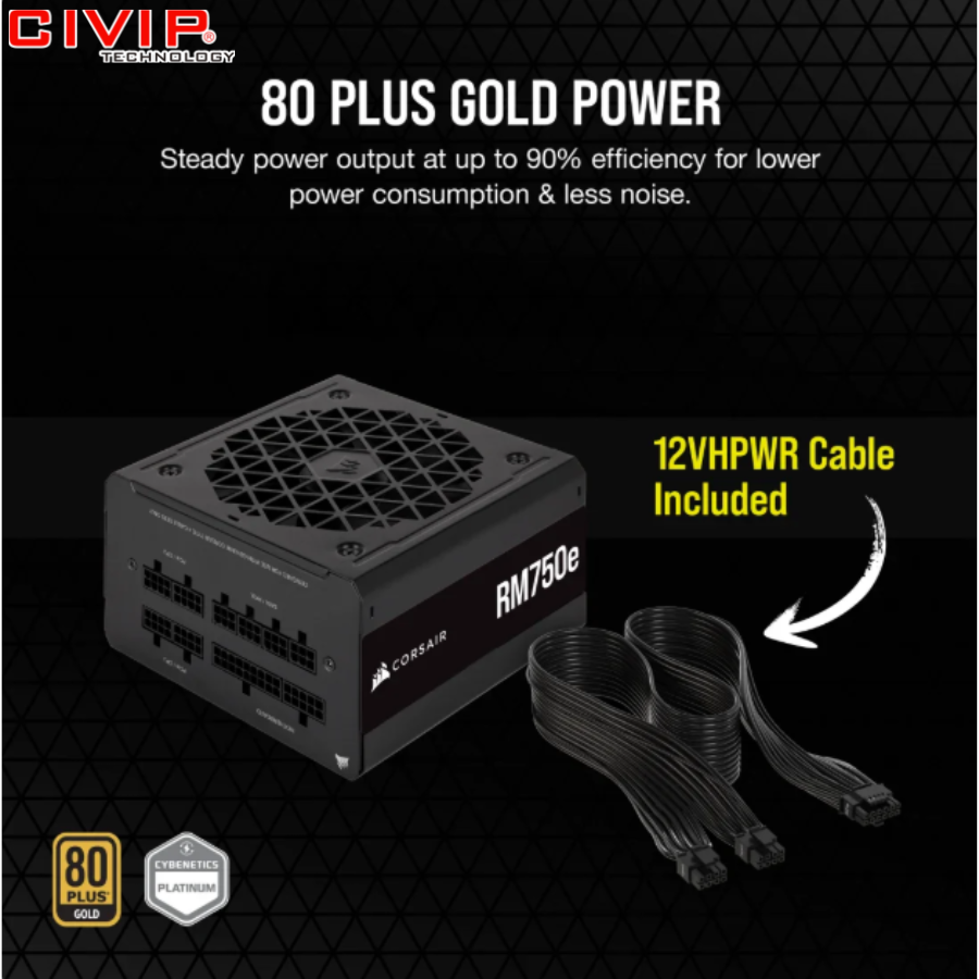 Nguồn máy tính Corsair RM750e ATX 3.1 Cybenetics Gold - Full Modul (CP-9020295-NA)