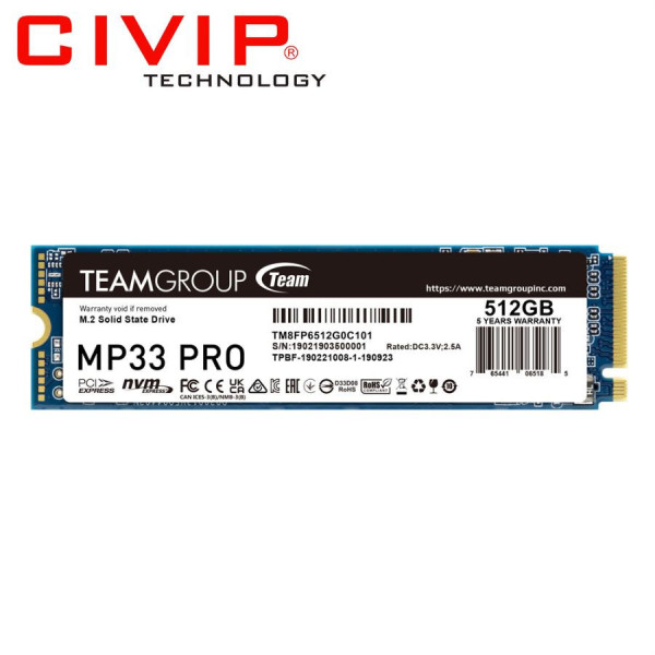 Ổ cứng Teamgroup MP33 PRO 512GB M.2 PCIe Gen3x4 (Read 3,500 MB/s - Write 3,000 MB/s)