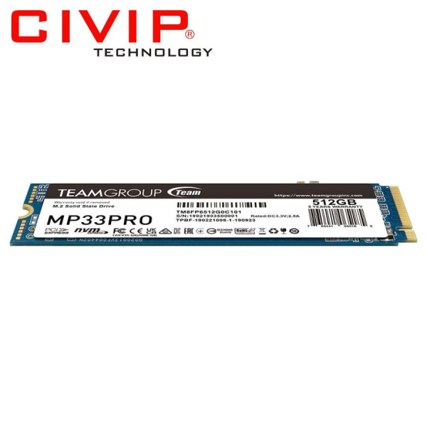 Ổ cứng Teamgroup MP33 PRO 512GB M.2 PCIe Gen3x4 (Read 3,500 MB/s - Write 3,000 MB/s)