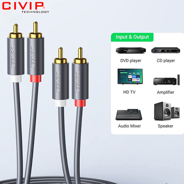 Cáp AV 2 đầu RCA (hoa sen) dài 3M Ugreen 10519