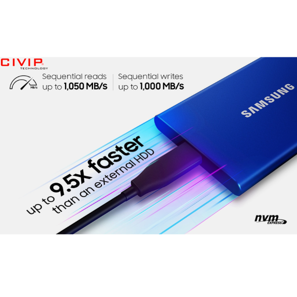 Ổ cứng di động SSD Samsung T7 Portable 2TB Blue (MU-PC2T0H/WW)