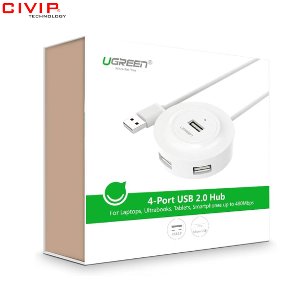 Bộ chia USB 2.0 1 ra 4 cổng Ugreen 20270 (Màu Trắng)