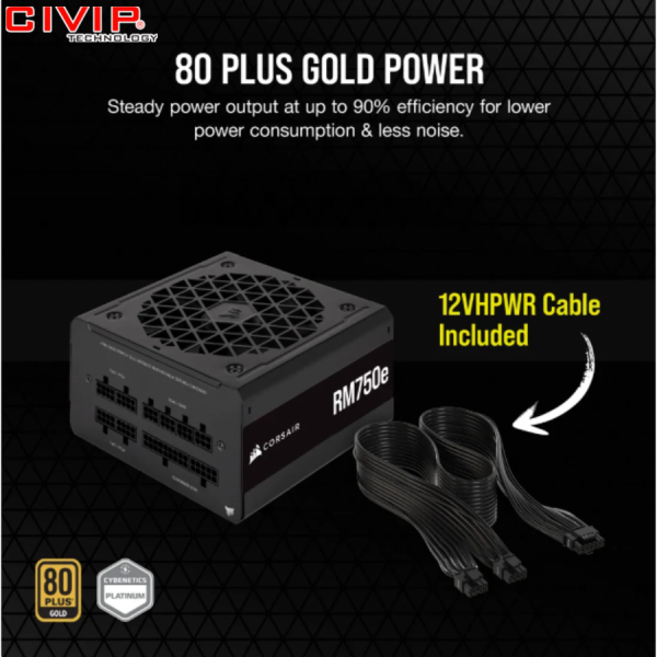 Nguồn máy tính Corsair RM750e ATX 3.1 Cybenetics Gold - Full Modul (CP-9020295-NA)