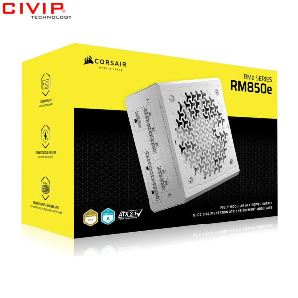 Nguồn máy tính Corsair RM850e White ATX 3.1 Cybenetics Gold - Full Modul (CP-9020293-NA)