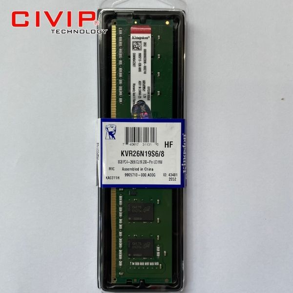 Ram PC Kingston 8GB DDR4 2666Mhz U19 SODIMM (KVR26N19S6/8)