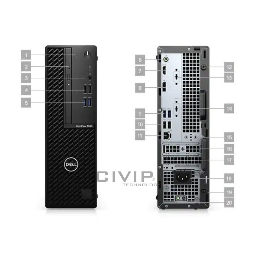Máy tính để bàn Dell OptiPlex 3080 SFF (i3-10100/4GB RAM/1TB HDD/DVDRW/K+M/Fedora) (70233228)