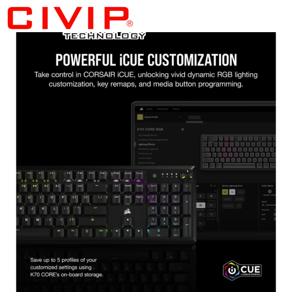 Bàn phím cơ có dây Corsair K70 CORE RGB - Black