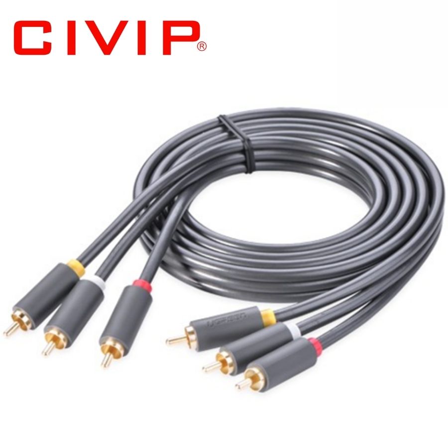 Dây loa AV 3-3 5M đầu mạ vàng 24K Ugreen 10527