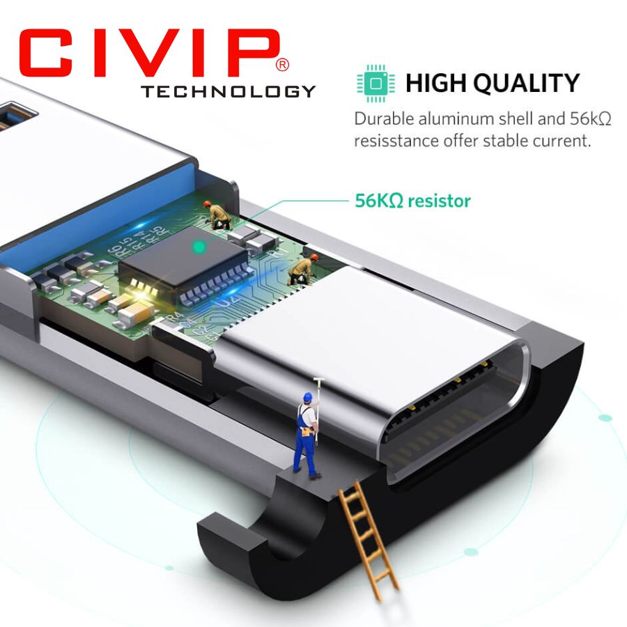 Đầu chuyển đổi USB 3.0 to USB type-C chính hãng Ugreen 50533 cao cấp