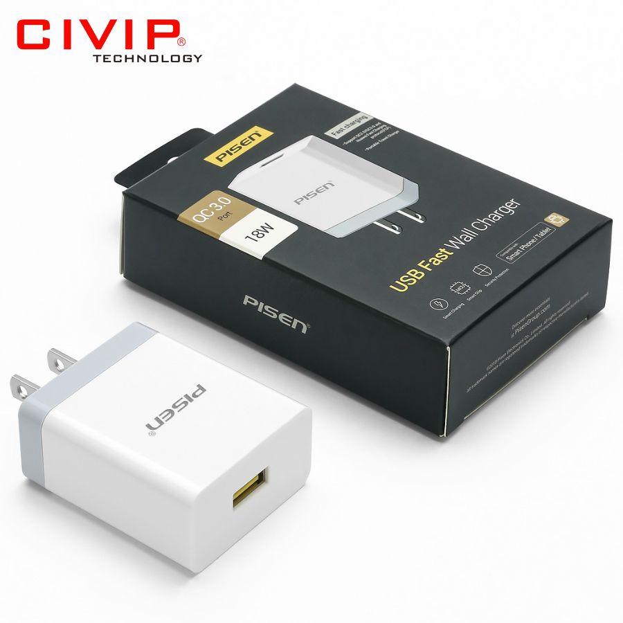 Củ sạc PISEN Quick USB Fast Wall Charger QC 18W TS-C092