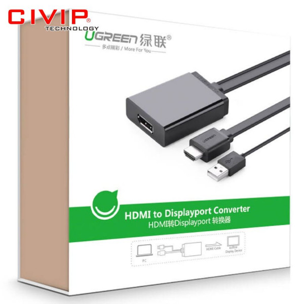 Bộ chuyển đổi HDMI (nguồn USB) to Displayport Ugreen 40238 hỗ trợ 4K, 2K