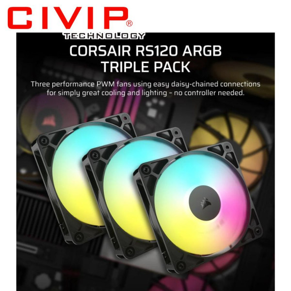 Fan Case Corsair RS120 ARGB 120mm PWM - Triple Pack - Black