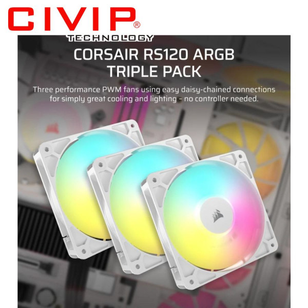 Fan Case Corsair RS120 ARGB 120mm PWM - Triple Pack - White